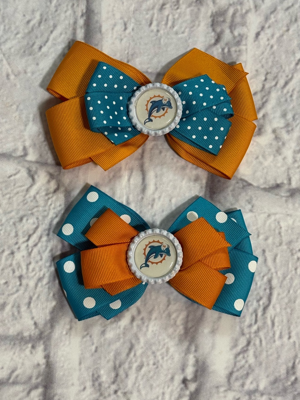 Custom Miami Dolphins Themed Fabric Hair Bows